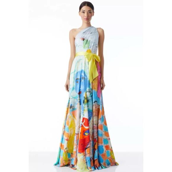 NWT Alice + Olivia x Kidsuper Milan One Shoulder Gown Dress in Colms Painting 10 - Picture 5 of 9